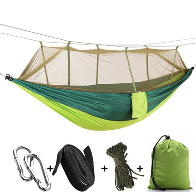 Hamaca Camping Doble con Red Antimosquitos - Paracaídas Portátil Verde Militar - Image 53