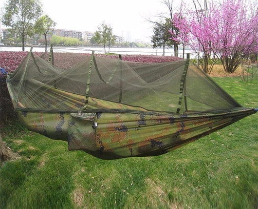 Hamaca Camping Doble con Red Antimosquitos - Paracaídas Portátil Verde Militar - Image 54