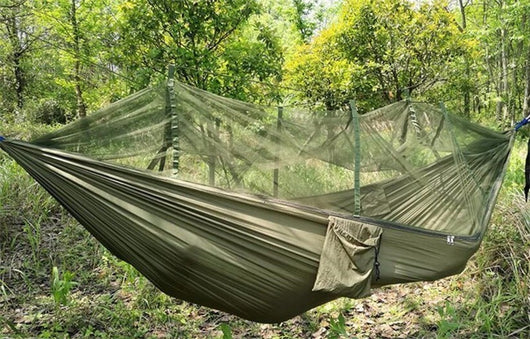 Hamaca Camping Doble con Red Antimosquitos - Paracaídas Portátil Verde Militar - Image 55