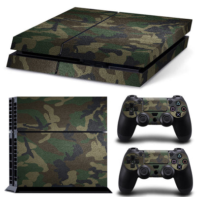 Camouflage skin set for PS4 console and two controllers, featuring a green, brown, and black textured pattern. - Image 26