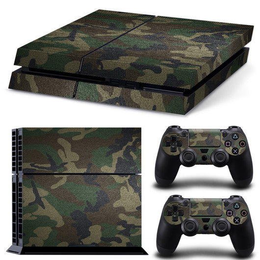 Camouflage skin set for PS4 console and two controllers, featuring a green, brown, and black textured pattern. - Image 26