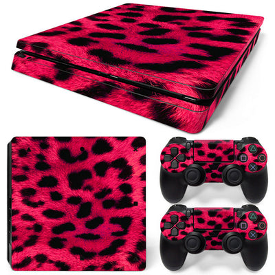 Hot pink and black leopard print skin set for PS4 Slim console and two controllers. - Image 50