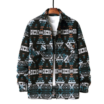 Chaqueta Camisa de Lana a Cuadros Estilo Étnico para Hombre - Image 17
