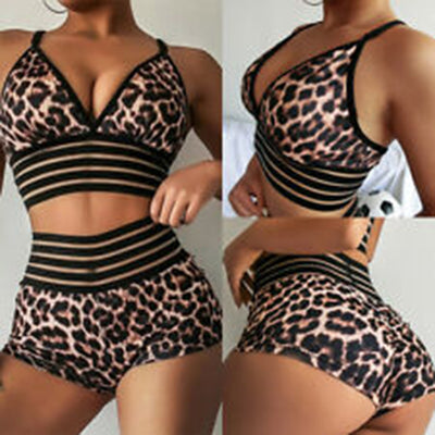 Traje de Baño Estampado Leopardo de Cintura Alta con Abertura Lateral - Image 8