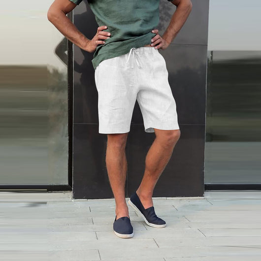 Pantalones Cortos de Lino con Cordón y Múltiples Bolsillos - Image 21