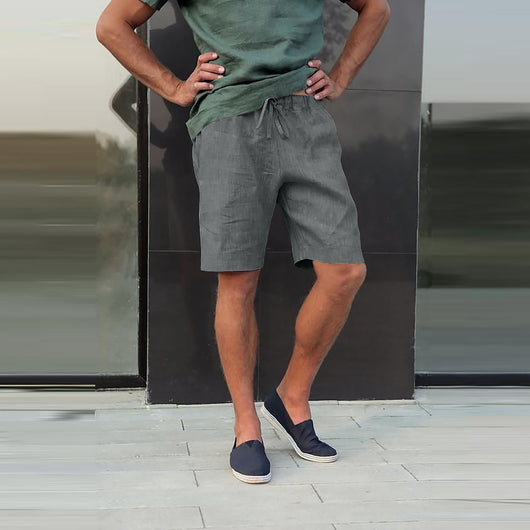 Pantalones Cortos de Lino con Cordón y Múltiples Bolsillos - Image 25