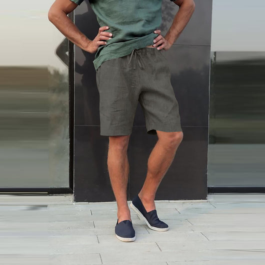 Pantalones Cortos de Lino con Cordón y Múltiples Bolsillos - Image 26