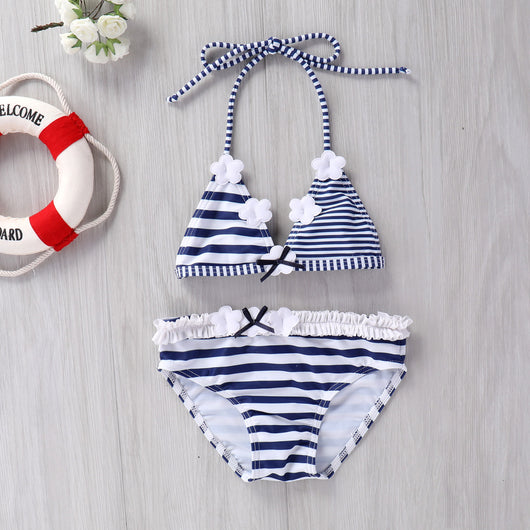 Traje de Baño Infantil con Encaje y Rayas - Image 8