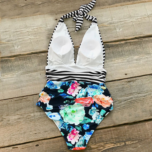 Traje de Baño Enterizo Estampado Espalda Descubierta Talla Grande - Image 11