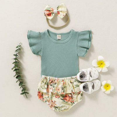 Conjunto de Verano para Bebé: Romper Floral con Shorts y Diadema - Image 13