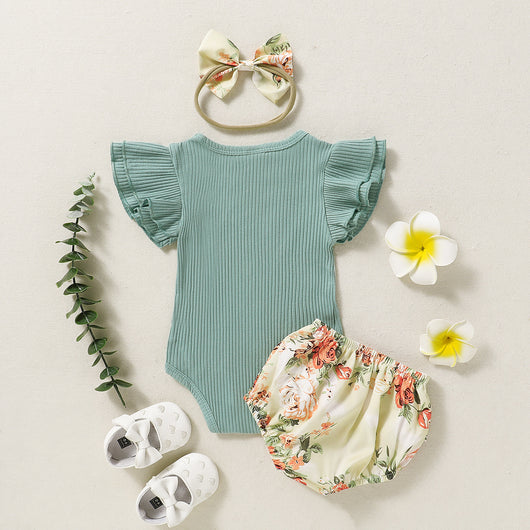 Conjunto de Verano para Bebé: Romper Floral con Shorts y Diadema - Image 15