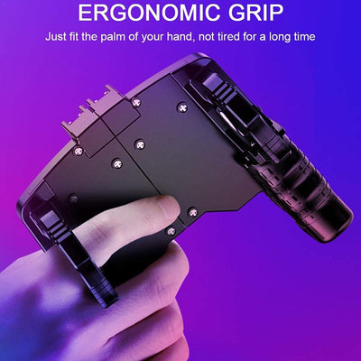 Black multi-function gamepad for smartphones with ergonomic grips, metallic triggers, and a phone holder. - Image 9