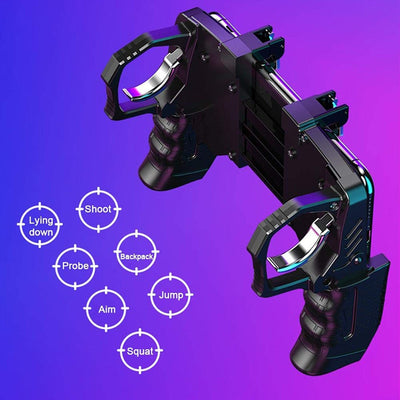 Black multi-function gamepad for smartphones with ergonomic grips, metallic triggers, and a phone holder. - Image 12