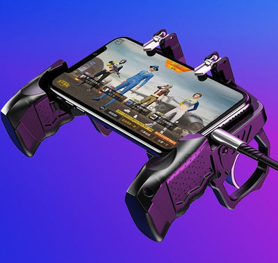 Black multi-function gamepad for smartphones with ergonomic grips, metallic triggers, and a phone holder. - Image 13