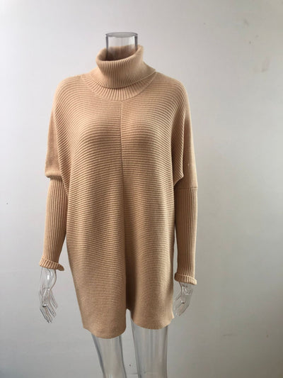 Suéter de Cuello Alto Manga Murciélago Tejido Grueso Holgado Otoño Invierno - Image 10