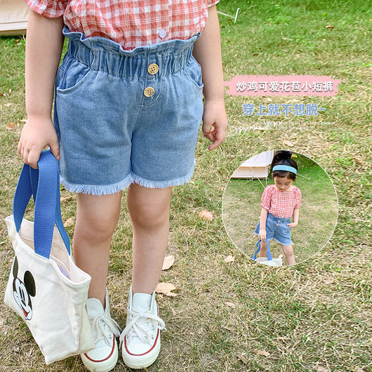 Pantalones Cortos Denim Cintura Alta para Niñas con Estampado Floral - Estilo Coreano Verano - Image 10