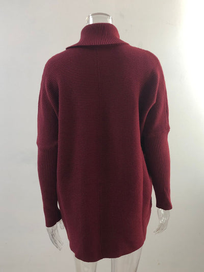 Suéter de Cuello Alto Manga Murciélago Tejido Grueso Holgado Otoño Invierno - Image 12