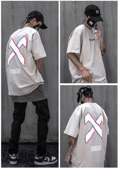 Camiseta Reflectante Estampada Manga Corta Hombre Cuello Redondo Hip-Hop - Image 10