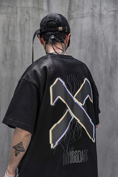 Camiseta Reflectante Estampada Manga Corta Hombre Cuello Redondo Hip-Hop - Image 11
