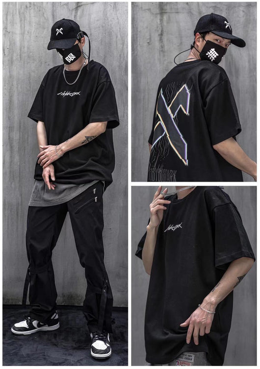 Camiseta Reflectante Estampada Manga Corta Hombre Cuello Redondo Hip-Hop - Image 13