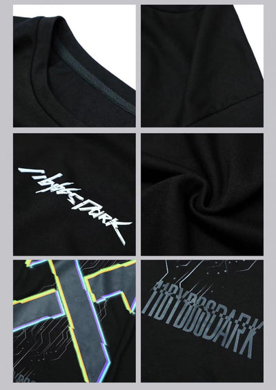 Camiseta Reflectante Estampada Manga Corta Hombre Cuello Redondo Hip-Hop - Image 14