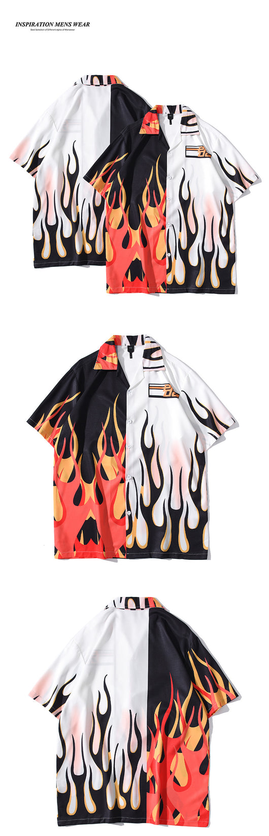 Camisa Estampada Flame Personalidad Americana de Manga Corta para Hombre - Image 6