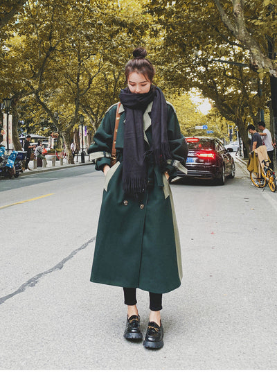 Abrigo de Lana Verde Oscuro con Costura de Diseño para Mujer - Invierno - Image 7