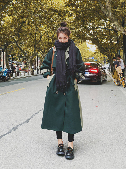 Abrigo de Lana Verde Oscuro con Costura de Diseño para Mujer - Invierno - Image 7