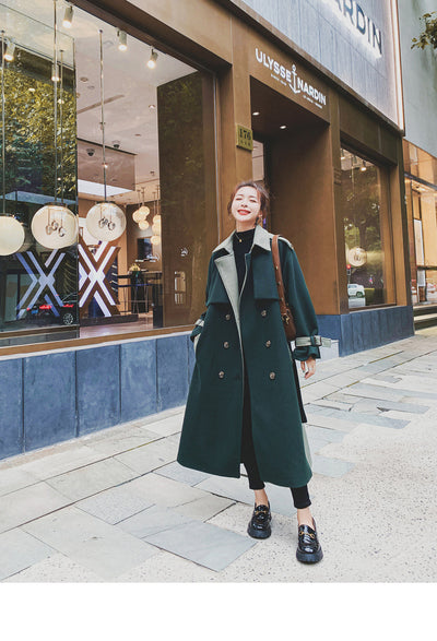 Abrigo de Lana Verde Oscuro con Costura de Diseño para Mujer - Invierno - Image 9