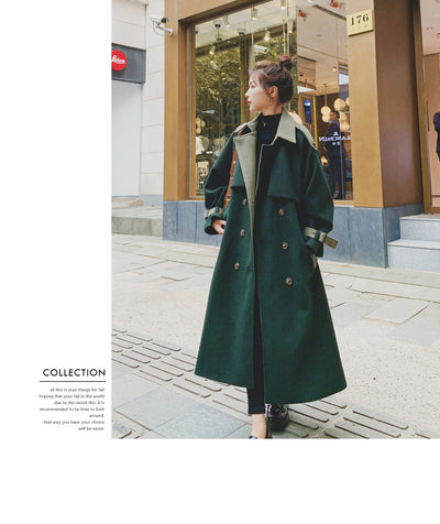 Abrigo de Lana Verde Oscuro con Costura de Diseño para Mujer - Invierno - Image 10