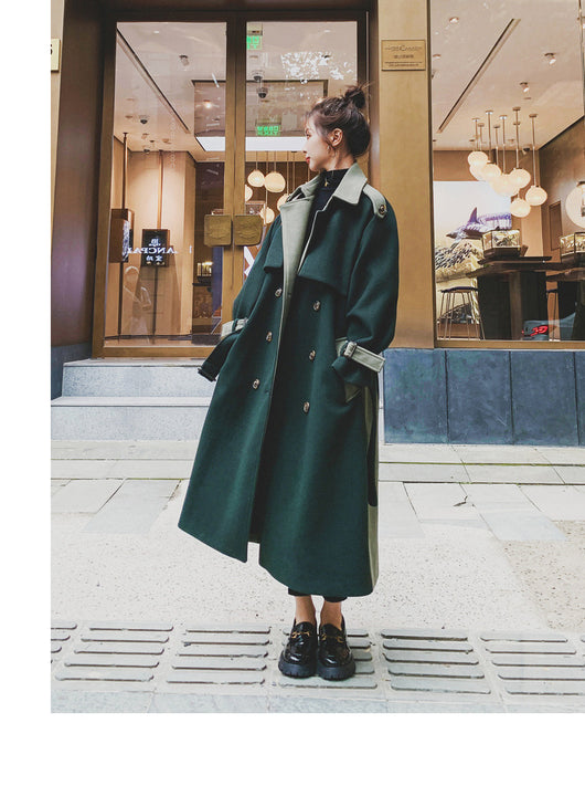 Abrigo de Lana Verde Oscuro con Costura de Diseño para Mujer - Invierno - Image 11