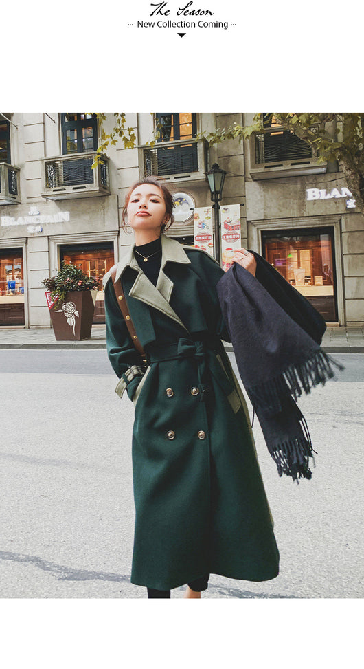 Abrigo de Lana Verde Oscuro con Costura de Diseño para Mujer - Invierno - Image 12