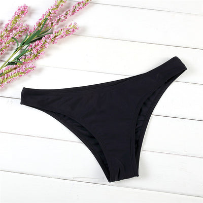 Black two-piece bikini with a high-neck halter top featuring a deep V-neck and matching classic bikini bottoms. - Image 9