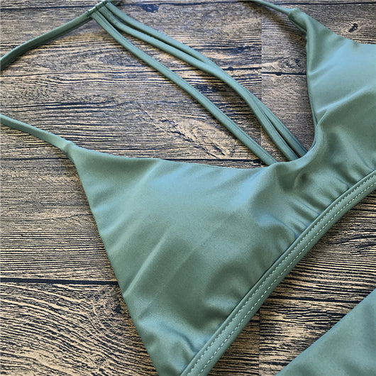 Bikini Dividido de Color Sólido para Mujer - Image 8