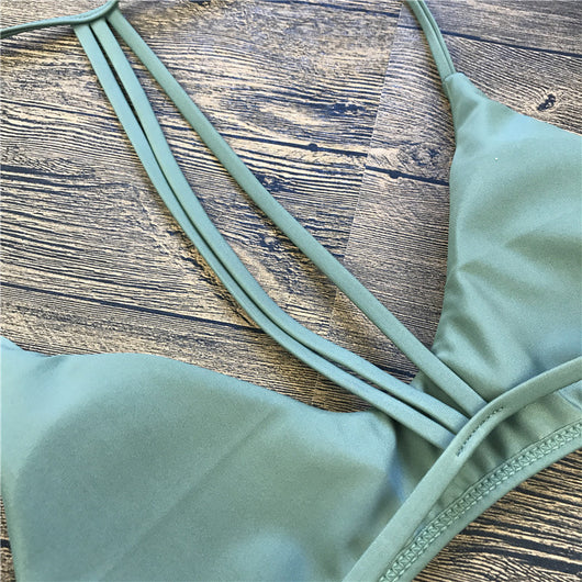 Bikini Dividido de Color Sólido para Mujer - Image 9