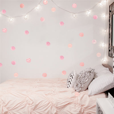 Six sheets of pink watercolor dot wall stickers, each with six circular decals, totaling 36 pieces for children's rooms. - Image 6