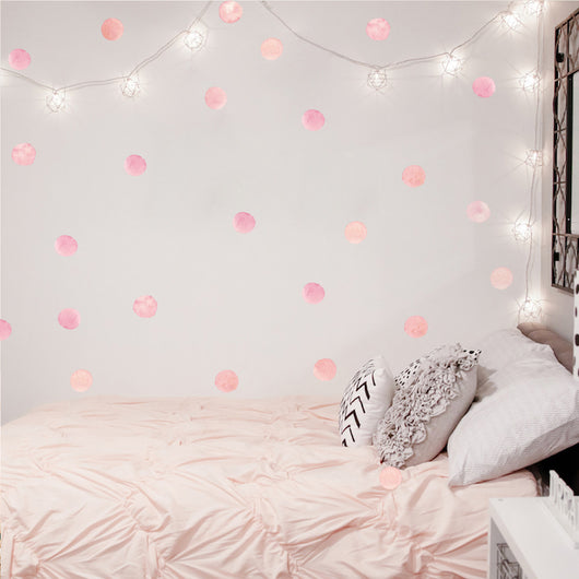 Six sheets of pink watercolor dot wall stickers, each with six circular decals, totaling 36 pieces for children's rooms. - Image 6