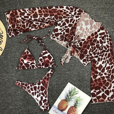 Bikini Estampado de Leopardo con Mangas Largas Tres Piezas - Image 6