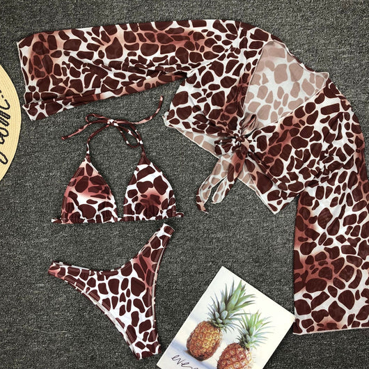 Bikini Estampado de Leopardo con Mangas Largas Tres Piezas - Image 6