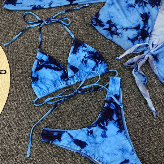 Bikini Estampado de Leopardo con Mangas Largas Tres Piezas - Image 11