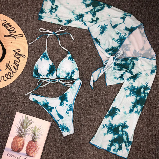Bikini Estampado de Leopardo con Mangas Largas Tres Piezas - Image 16