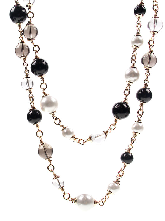 Collar de Perlas con Costuras Transparentes Blanco y Negro - Image 11