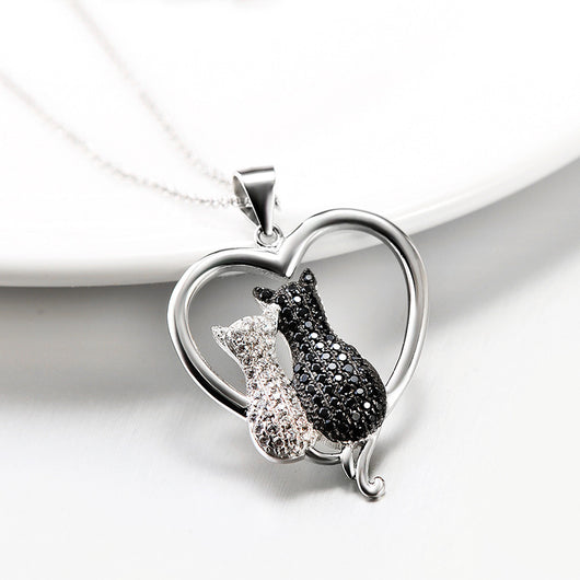 Collar de Plata 925 con Gatos Pareja Completo en Diamantes - Colgante para Mujer - Image 7