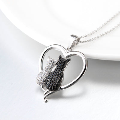 Collar de Plata 925 con Gatos Pareja Completo en Diamantes - Colgante para Mujer - Image 8