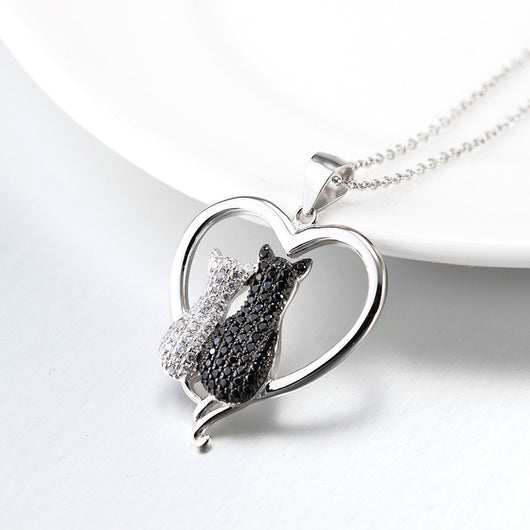 Collar de Plata 925 con Gatos Pareja Completo en Diamantes - Colgante para Mujer - Image 8
