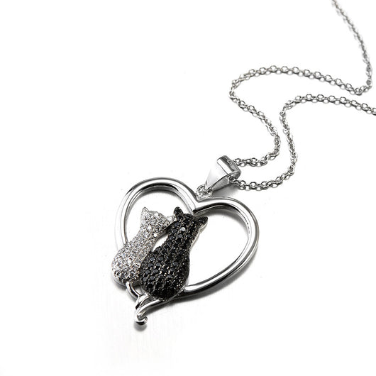 Collar de Plata 925 con Gatos Pareja Completo en Diamantes - Colgante para Mujer - Image 9