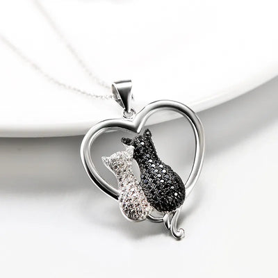 Collar de Plata 925 con Gatos Pareja Completo en Diamantes - Colgante para Mujer - Image 13