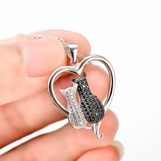 Collar de Plata 925 con Gatos Pareja Completo en Diamantes - Colgante para Mujer - Image 14