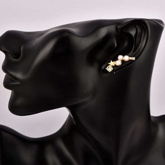 Arete Estrella de Cinco Puntas con Perlas - Image 11