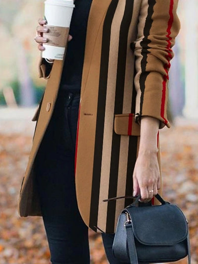 Abrigo Largo de Lana Estampado para Mujer con Cuello de Pie - Image 11